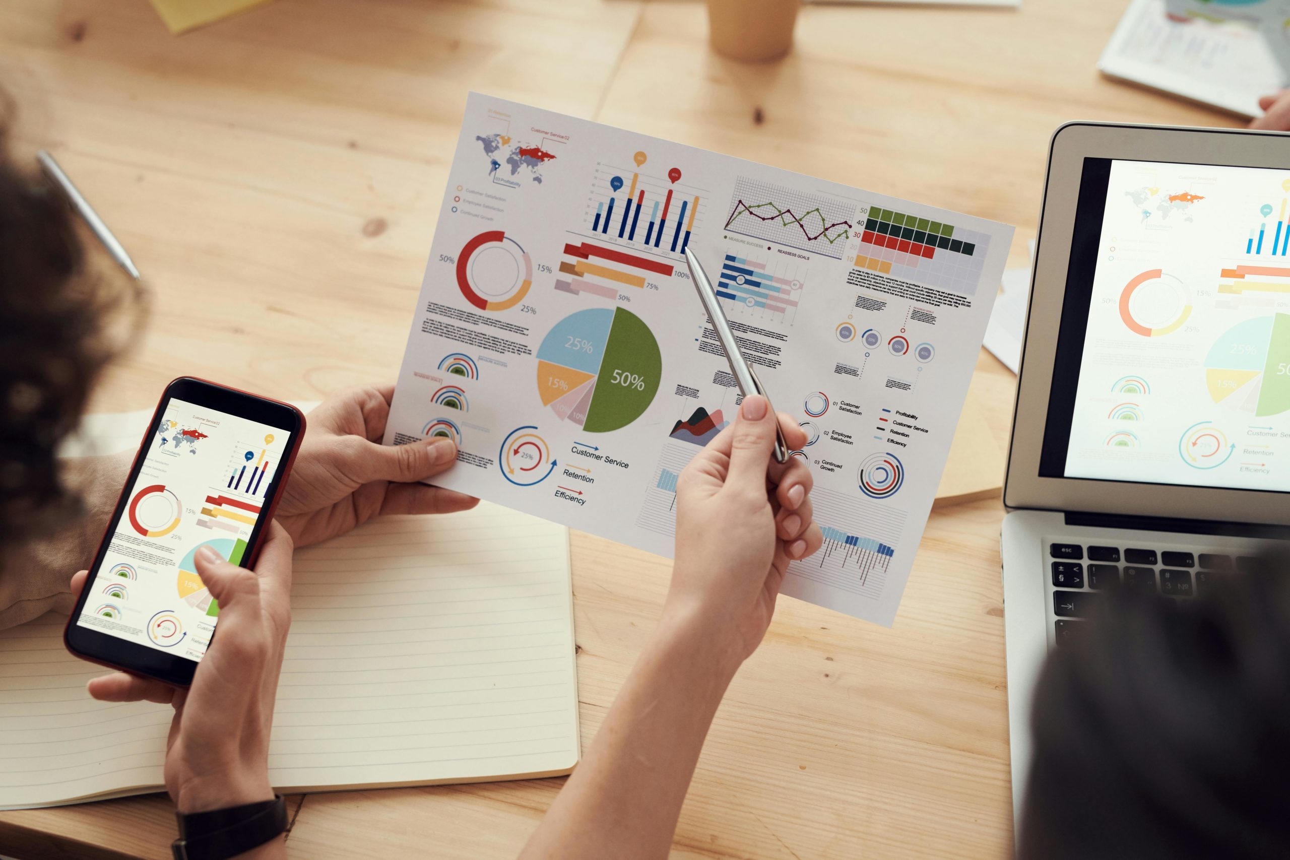 Person showing a page of graphs