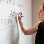 Woman writing on whiteboard