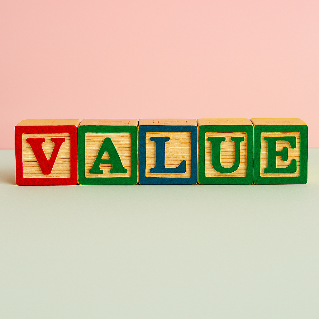 Value spelled in wooden blocks